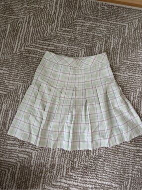 Aritzia Pastel Green and Pink Plaid Pleated Skirt